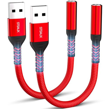 USB to 3.5mm Jack Audio Adapter (2-Pack), External Sound Card Converter，STSAUX USB-A to 3.5mm TRRS 4-Pole Mic Female with PC Windows, Laptop, Mac, Desktops, Linux, Plug and Play No Drivers Needed