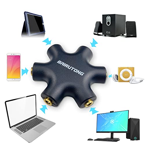 5-Jack Multi Headphone Audio Splitter With 3.5mm Stereo Cable 20cm & 100cm, 5-Pack