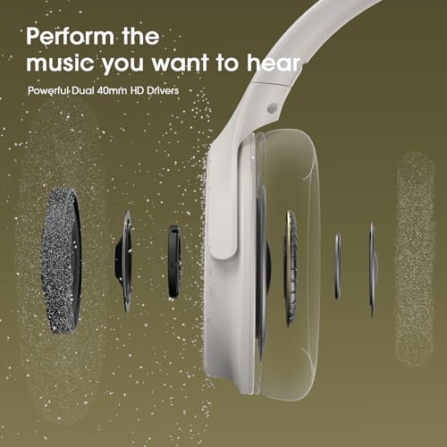 DOQAUS Bluetooth Headphones Over Ear, 70H Playtime,3 EQ Modes, with ENC Mic | HiFi Stereo Sound, Deep Bass, Soft Memory Foam Earpad, BT5.4, Headphone Wireless for Phone PC Travel Home Office, Light Grey - color: Light Gray