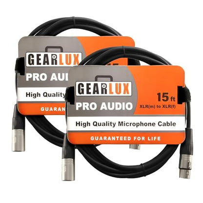 Gearlux XLR Microphone Cable, Fully Balanced, Male to Female, 15 Feet - 2 Pack - size: 15 Ft, style: 2 Pack