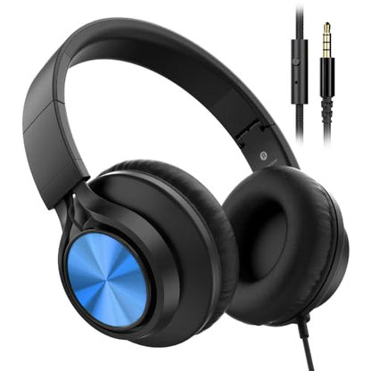 Kids Headphones with Microphone, School Headphones for K-12 Student-Blue | Over-Ear Headphones for Classroom, Online Learning, Travel, Chromebook, Laptop & Tablet - color: Deep Blue