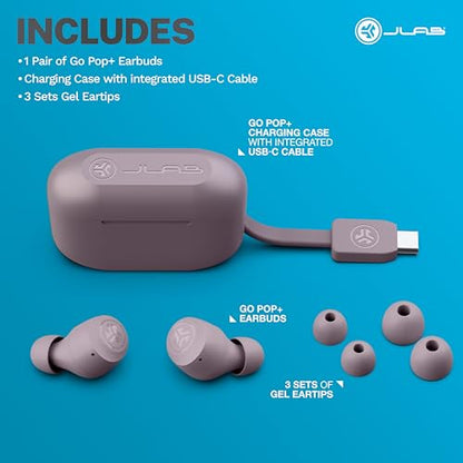 JLab Go Air Pop+, True Wireless Earbuds, Bluetooth Earbuds with Microphone, USB-C Charging Case, Dual Connect, Mauve - color: Mauve, style: Pop+