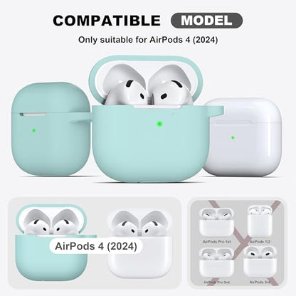 for AirPods 4 Case with Cleaner Kit,Full Protective Soft Skin Silicone Cover with Keychain for AirPods 4 Gen Case for Men Women,Compatible with Apple AirPods 4th Genaration Case 2024,Turquoise - color: C Turquoise