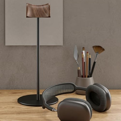 Headphone Stand, Walnut Wood & Aluminum Headset Stand, Nature Walnut Gaming Headset Holder with Solid Heavy Base for All Headphone Sizes (Black) - color: Black