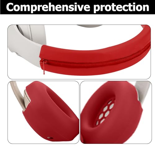 Studio Pro Silicone 2-in-1 Sweat Case Cover Set with Anti-Scratch Ear Pad Covers & Zipper Headband Cover – Compatible with Beats Studio Pro Wireless Headphones（Red） - color: Red 2-in-1
