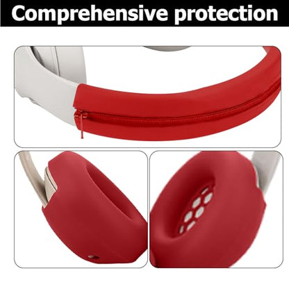 Studio Pro Silicone 2-in-1 Sweat Case Cover Set with Anti-Scratch Ear Pad Covers & Zipper Headband Cover – Compatible with Beats Studio Pro Wireless Headphones（Red） - color: Red 2-in-1