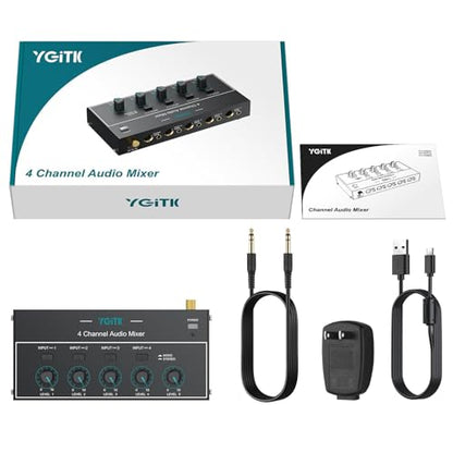 Mini Audio Mixer, 4 Channel Stereo Line Mixer 1/4" & 1/8" TSR Audio Output Input Jack, Line Mixer Stereo/Mono Independent Control and Switch for Guitars,Bass,Keyboards, Dynamic Microphone - size: Medium(4-channel)