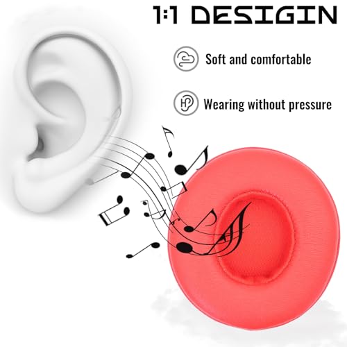 Headphone Replacement Ear Pad Cover Compatible with Beats by Dre Solo3 Solo2 Wired Wireless Headphones Protein Leather Memory Foam Headphone Cushion Ear Muffs-Orange red - color: Orange Red