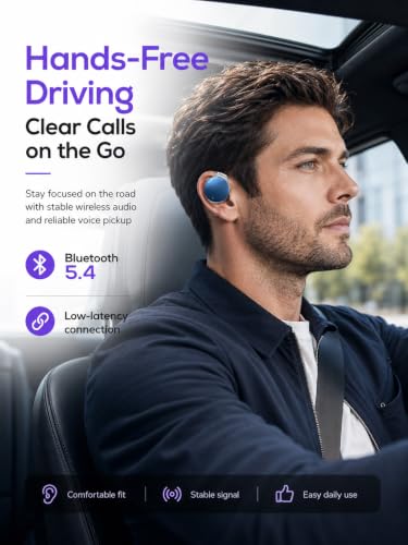On Ear Headphones Bluetooth 5.4, Noise Cancelling Open Ear Headphones Wireless, Water-Drop Shaped Clip On Sport Headset Bluetooth with 4 Microphone, Comfort Fit Earphones with Long Battery Life - color: blue&silver&black