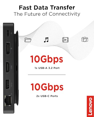 Lenovo USB-C 듀얼 디스플레이 여행용 도크 - 7 포트, 통합 케이블, 범용 호환성, 4K에서 디스플레이 2개 - 블랙 - style: USB 도크