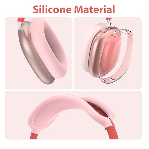 Aiivioll 3 in 1 Silicone Case Cover for AirPods Max Headphones, Clear Soft TPU Ear Cups Cover/Ear Pad Case Cover/Headband Cover for AirPods Max (2024/2020), Ear Cushions Cover for AirPods Max(Pink) - color: Pink