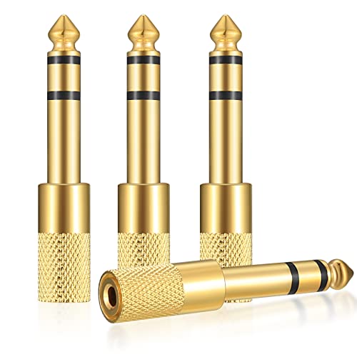 4 Pcs 6.35mm (1/4 inch) Male to 3.5mm (1/8 inch) Female Stereo Headphone Adapters, 3.5mm/1/8'' Female to 6.35mm/1/4'' Male Stereo Audio Adapter Jack Plug for Headphone, Gold Plate