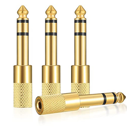 4 Pcs 6.35mm (1/4 inch) Male to 3.5mm (1/8 inch) Female Stereo Headphone Adapters, 3.5mm/1/8'' Female to 6.35mm/1/4'' Male Stereo Audio Adapter Jack Plug for Headphone, Gold Plate
