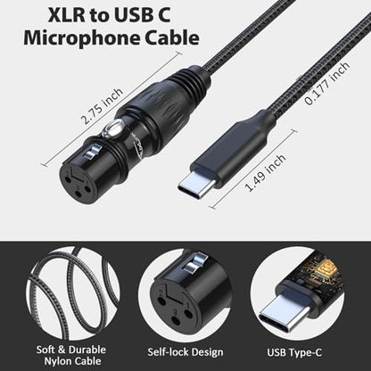 XLR to USB C Cable 15ft, USB C to XLR Female Microphone Cable Nylon Braided for iPhone 15, Samsung, Google, HTC, Xiaomi Smartphone, Tablets, Notebooks - size: 15ft 1pack