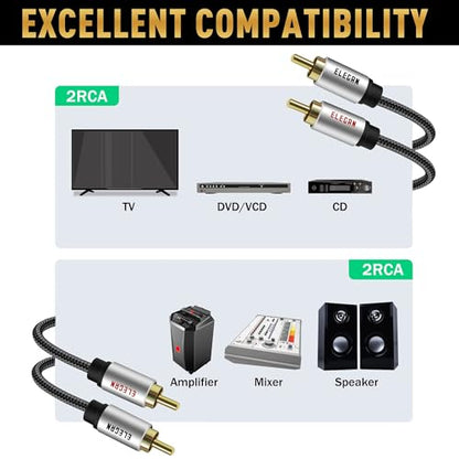 Premium RCA Cable 35 Ft (Hi-Fi Sound-16 AWG-Shielded) 2 RCA Male to 2 RCA Male Stereo Audio Cable, Gold Plated-Aluminum Alloy Shell-Pure Copper-Braided RCA Cord for Home Theater Speakers + Ties - size: 35FT