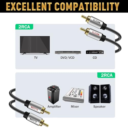 Premium RCA Cable 35 Ft (Hi-Fi Sound-16 AWG-Shielded) 2 RCA Male to 2 RCA Male Stereo Audio Cable, Gold Plated-Aluminum Alloy Shell-Pure Copper-Braided RCA Cord for Home Theater Speakers + Ties - size: 35FT