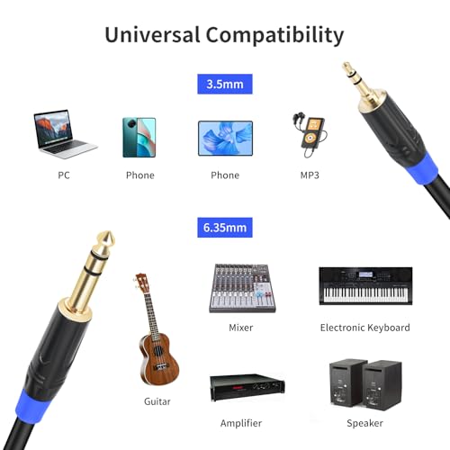 3.5mm to 6.35mm TRS Stereo Cable, 3.3 Ft, 2 Pack, Black, Stereo Audio Cable for Guitar, iPod, Laptop, Speaker, Amplifier, TRS Bidirectional Jack Cable, Pure Copper and Plated Conductors - style: 3.3 Ft, 2 Pack