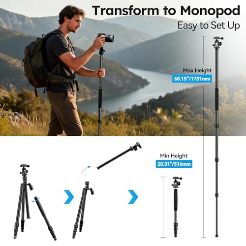 SIRUI Carbon Fiber 2-in-1 Tripod/Monopod, 360° Ball Head, Detachable Leg as Monopod/Trekking Pole, 8kg/17.6lbs Payload, Max 66.18" – Lightweight Travel for DSLR Mirrorless Outdoor Hiking AM-7C - style: Carbon Tripod&Monopod