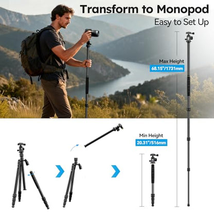SIRUI Carbon Fiber 2-in-1 Tripod/Monopod, 360° Ball Head, Detachable Leg as Monopod/Trekking Pole, 8kg/17.6lbs Payload, Max 66.18" – Lightweight Travel for DSLR Mirrorless Outdoor Hiking AM-7C - style: Carbon Tripod&Monopod