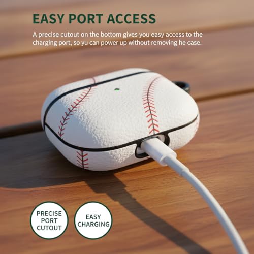 Baseball AirPods Pro 3 Case 2025, Premium PU Leather Protective Cover with Keychain, Cute Hard Shell Earbuds Case, White - color: (Baseball-05), size: Compatible with Airpods Pro 3(Model A2700/A2931)