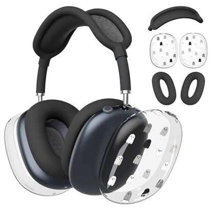 for AirPods Max Headphones Halloween Ear Covers for AirPods Max 2 | Cute Ghost Clear Ear Cups Cover | Black Silicone Ear Pad Case Headband Cover for Apple AirPods Max 2/1 (2026/2024/2020) - color: Ghost D/Black