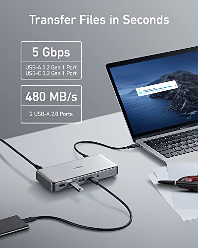Anker Docking Station (DL6350), 10-in-1 Triple Display, DisplayLink | Triple 4K@30Hz (2 HDMI+1 DP), for Windows Laptops, MacBook Air/Pro and More (The Latest DisplayLink Driver Must Installed)