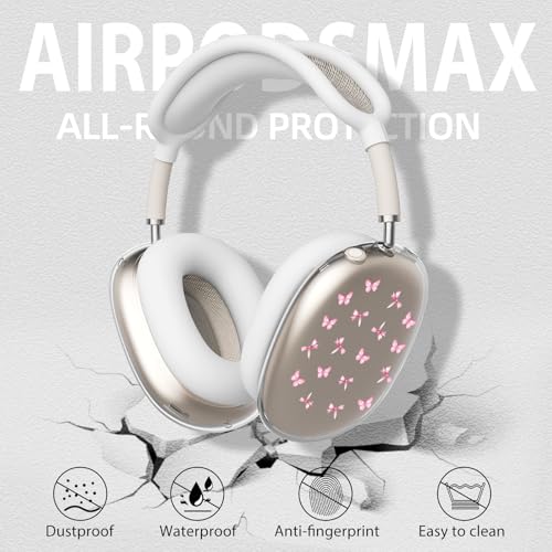 Cute Pink Butterfly Clear Case for Airpods Max Headphones Kawaii Girls Bow Soft TPU Ear Cups Cover Anti-Scratch Silicone Ear Pad Protective Case Pretty Headband Cover for Apple Airpods Max - color: Bow butterfly 22
