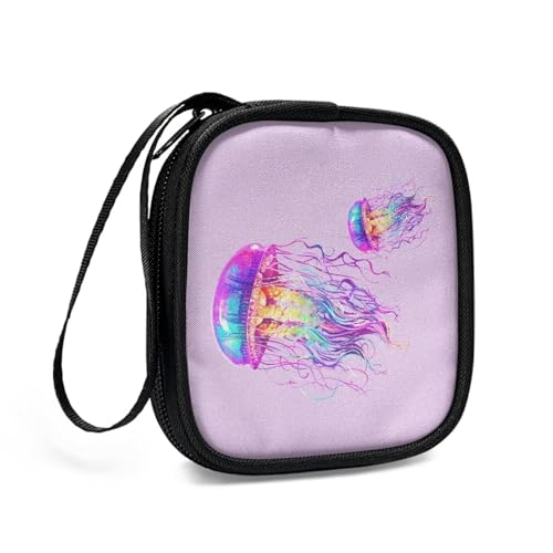Earbuds Carrying Case Portable Storage Earphone Pouch Bag for Earbuds, in-Ear Headphones, Earphones, Headsets, USB Charging Cable - Jellyfish - color: Jellyfish