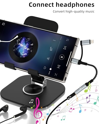 USB C Lightning to 3.5mm Audio Adapter(2in1) for iPhone 16 15 14 13 Pro Max AUX Headphone Jack Cable for Apple Dongle Car Microphone Female Connector Compatible for Samsung Adaptor Headset Adaptador