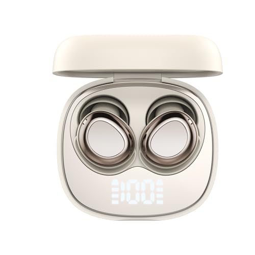 Sleep Ear Buds, 2025 True Wireless Earbuds, Ultra-Mini Bluetooth 5.4 Earbuds for Side Sleepers, 53H Play Hi-Fi Stereo 3D Bass Noise Cancelling Bluetooth headphones, USB C, IP7 Waterproof LED Earphones - color: Off white