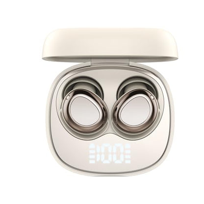 Sleep Ear Buds, 2025 True Wireless Earbuds, Ultra-Mini Bluetooth 5.4 Earbuds for Side Sleepers, 53H Play Hi-Fi Stereo 3D Bass Noise Cancelling Bluetooth headphones, USB C, IP7 Waterproof LED Earphones - color: Off white