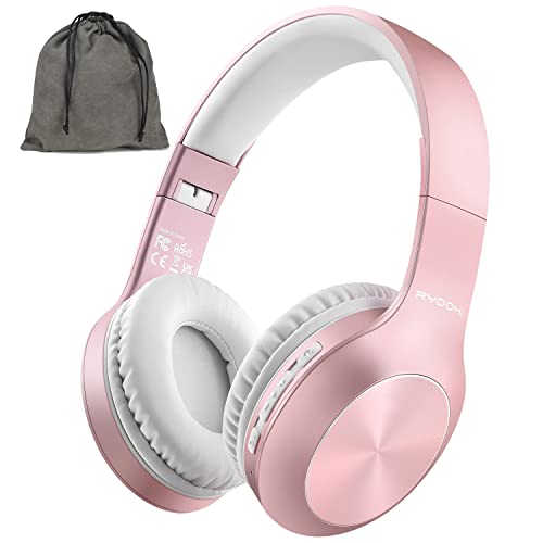 Rydohi Wireless Bluetooth Headphones Over Ear 68H Playtime HiFi Stereo Headset with Microphone and 3EQ Modes Foldable Bluetooth V5.3 Headphones for Travel Smartphone Computer Laptop - color: Rose