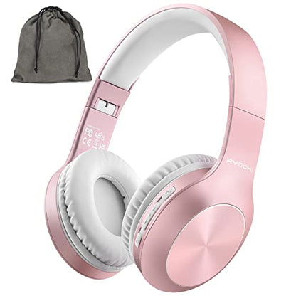 Rydohi Wireless Bluetooth Headphones Over Ear 68H Playtime HiFi Stereo Headset with Microphone and 3EQ Modes Foldable Bluetooth V5.3 Headphones for Travel Smartphone Computer Laptop - color: Rose