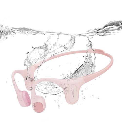 mojawa Run Plus Bone Conduction Headphones, IP68 Waterproof, 32GB MP3 | 8H Playtime Open-Ear Bluetooth 5.2, Deep Bass, Secure Fit for Running Swimming & Gym, Pink - color: Pink