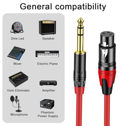 XLR Female to 1/4 (6.35mm) TRS Mono Jack Cable 3.3 FT, 2 Pack, Red and Green, for Dynmic Microphone, Balanced 3 Pin XLR to TRS Plug Mic Cord, Plated Conductors - size: 3.3 FT, style: XLR Female to 1/4"