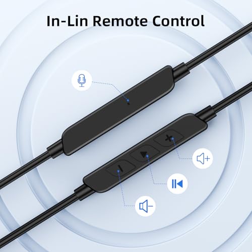 Open Ear Wired Earbuds 3.5mm Headphone with Mic Right Angled Ear Hook Black | In Line Control Hifi Stereo AUX 3.5mm Jack Sport Corded Earphone for iPod CD Player Android Phone Travel Airplane Work School
