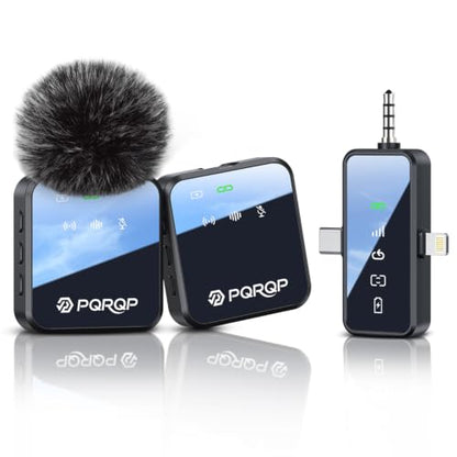 PQRQP 3 in 1 Wireless Mini Microphone for iPhone, Android, Camera,328ft Range, 18H Battery Life,High-Fidelity Audio Clip on Mic for Content Creators-Soot Black