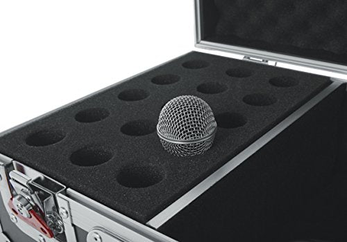 Gator Cases G-TOUR Series Road Case with Foam Drops for (15) Wired Microphones & Accessory Storage (G-TOUR M15) - size: 12.25 x 9.50 x 8.00 inches