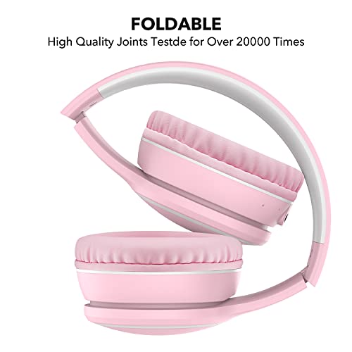 B10 Wireless Over-Ear Headphones, Lightweight Folding Stereo Bass Bluetooth Headset with Mic, 50H Playtime, Volume Control, Bluetooth 5.3 Headphones for iPad/Travel/Tablet/PC (Pink) - color: Pink