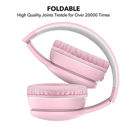 B10 Wireless Over-Ear Headphones, Lightweight Folding Stereo Bass Bluetooth Headset with Mic, 50H Playtime, Volume Control, Bluetooth 5.3 Headphones for iPad/Travel/Tablet/PC (Pink) - color: Pink
