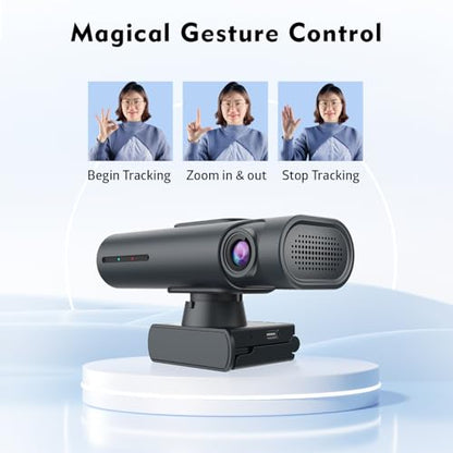 TOALLIN 2K Streaming Webcam, AI Auto Tracking, Gesture Control, Dual Mic