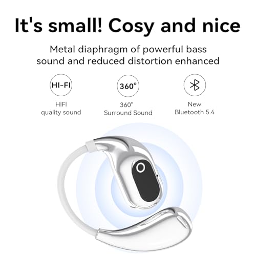 Open Ear Headphones Wireless Bluetooth 5.4, OWS Earphones Wireless Earbuds with Earhooks and Mic, IPX5 Waterproof, 64H Range, Out of Ear Earbuds for Sports Running Workout Driving (White) - color: White