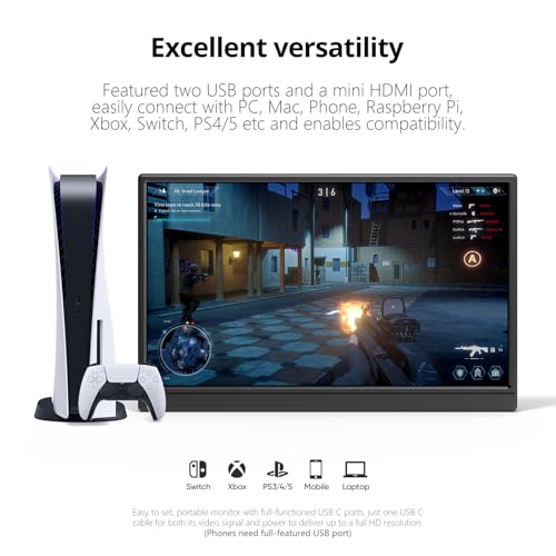 Anyuse 15.6" FHD IPS USB-C HDMI Portable Monitor | 15.6" FHD IPS ultra-slim zero-frame, kickstand, USB-C/HDMI, for PC/Mac/Phone/PS/Xbox/Switch, gaming. - size: 15.6"Portable