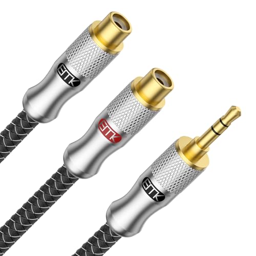 EMK 3.5mm Male to 2RCA Female Jack Stereo Audio Cable RCA to Aux Cable Gold Plated RCA Y Splitter for Smartphone,MP3,Tablets,HiFi Stereo System 1.5Ft/0.5M - color: 3.5mm Male to 2 RCA Female Silver, size: 1.5 Ft/0.5M, style: 3.5mm to 2RCA
