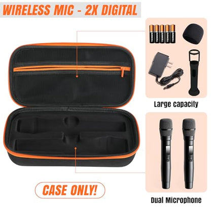 TPQKA Wireless Microphones Case for Karaoke Machine Microphone Wireless for JBL Mic Case Convenient Storage Two Microphone System, Receiver, Adapter, AA Batteries (Only Black Box)