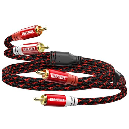 KIRFEIHT RCA Cables - 2RCA to 2RCA Subwoofer Cable OFC Core Gold-Plated Plug Nylon Braided Car Audio Cable for Hi-Fi Systems, Home Theater, HDTV, Amplifiers, Speakers 1FT - Red & Black - size: 1FT, style: 2RCA TO 2RCA