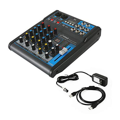 Pyle 4 Channel Audio Mixer with Bluetooth - DJ Sound Board Controller - USB Computer Input - Built-in MP3 Player - 48V Phantom Power - 3 Band EQ - 16-Bit DSP FX - Band, Studio Ready - PMXU43BT