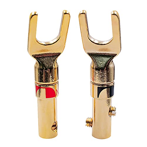 Spade Plugs for Speakers - Gold-Plated Y-Shaped Fork Plugs for Speaker Wire (2 Pairs)