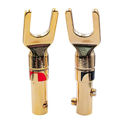 Spade Plugs for Speakers - Gold-Plated Y-Shaped Fork Plugs for Speaker Wire (2 Pairs)