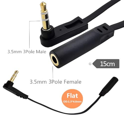 CableUltra Slim Flat AUX 3.5mm 3-Poles Audio Stereo Male to Female Extension Speaker Cable 90 Degree Right Angled 15cm - style: 3-Poles Male to Female